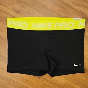 NWT Nike Pro Black and Neon Yellow Shorts Size XL